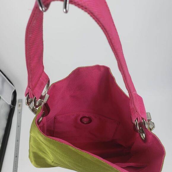 SR SQUARED by Sondra Roberts green & pink canvas hobo shoulder bag - Picture 4 of 6